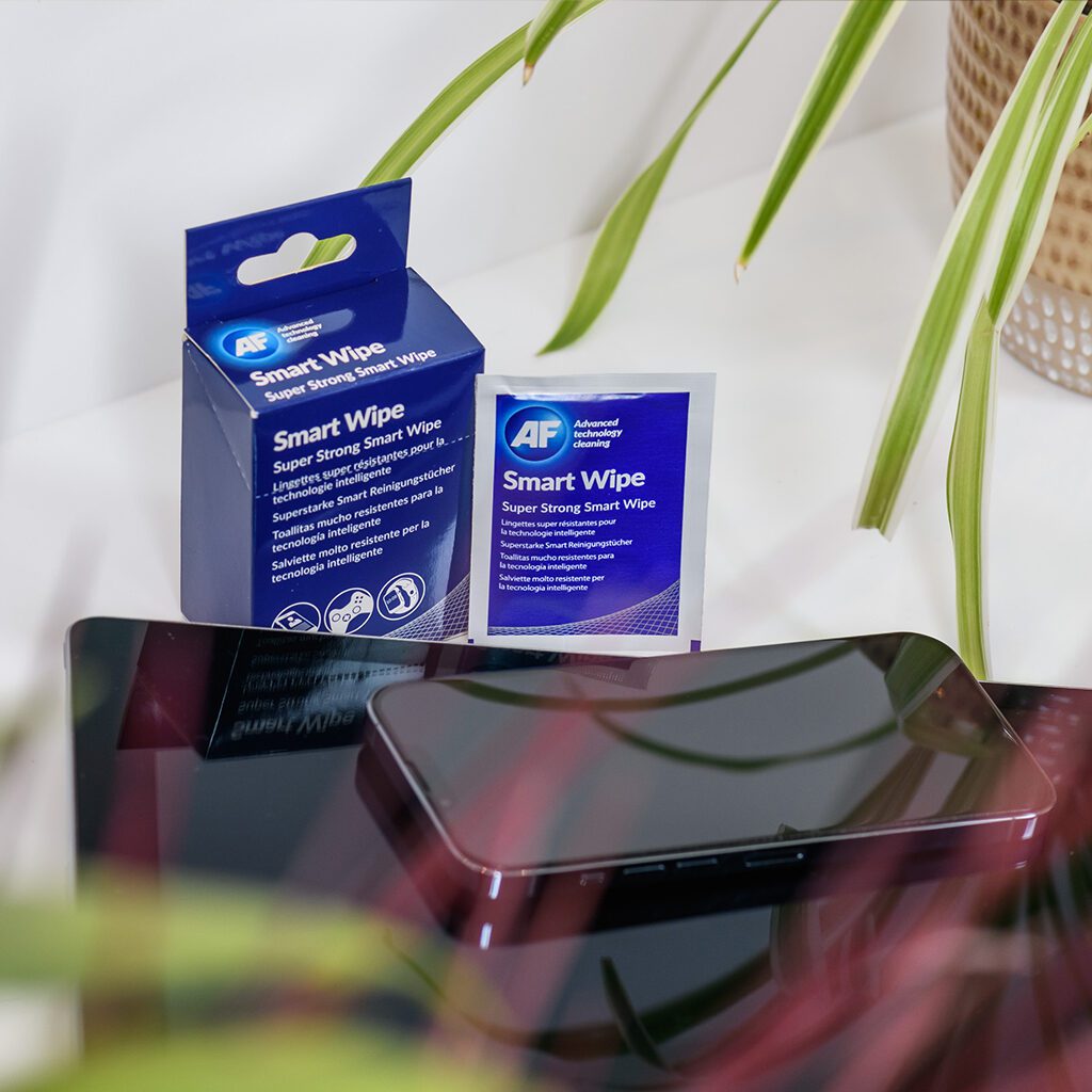 Screen cleaning wipes and a phone.
